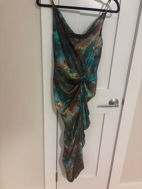 PrettyLittleThing Teal and Rust Marble Midi Dress